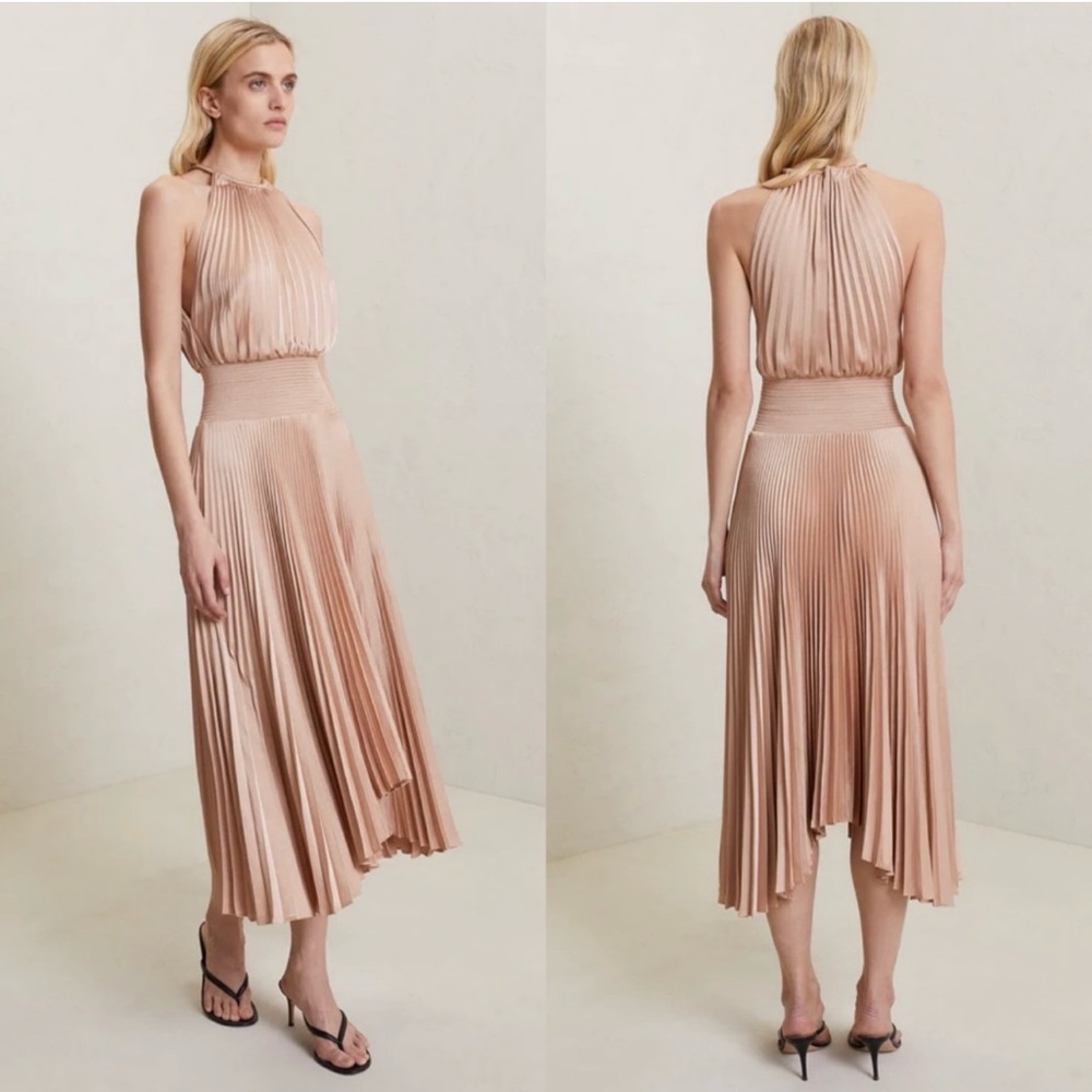A.L.C Renzo II Satin Pleated In Bella Nude Dress Size 2/XS EUC - Picture 2 of 9